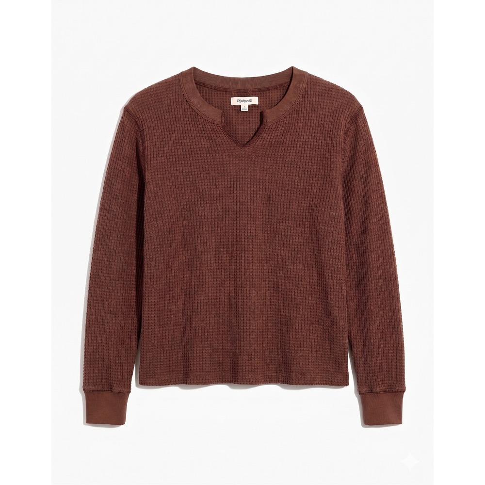 Madewell Brown Waffle Knit Crew Neck Sweater M Cottagecore Cozy Fall Essential - Picture 2 of 5